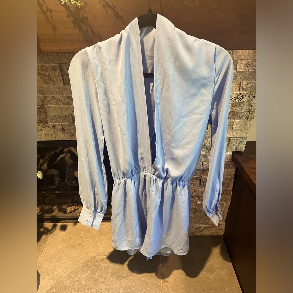 superdown romper in periwinkle size small open back deep v neck *never worn*